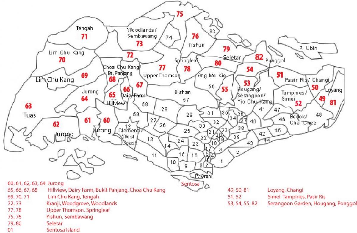 Singapurren posta-kodea mapa