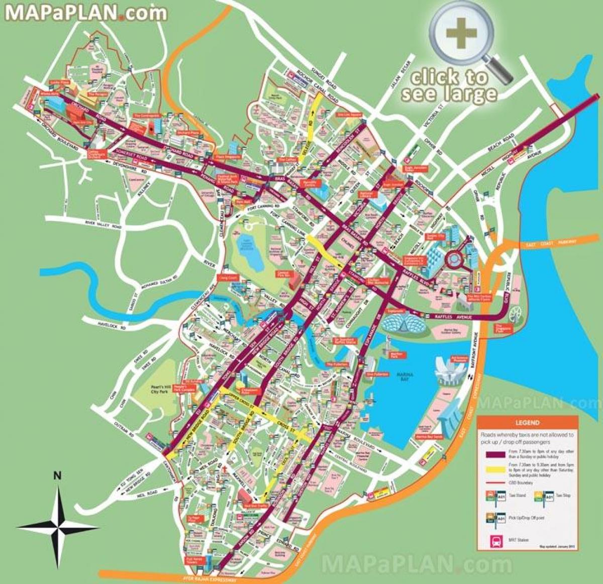 Singapurren turismo lekuak mapa